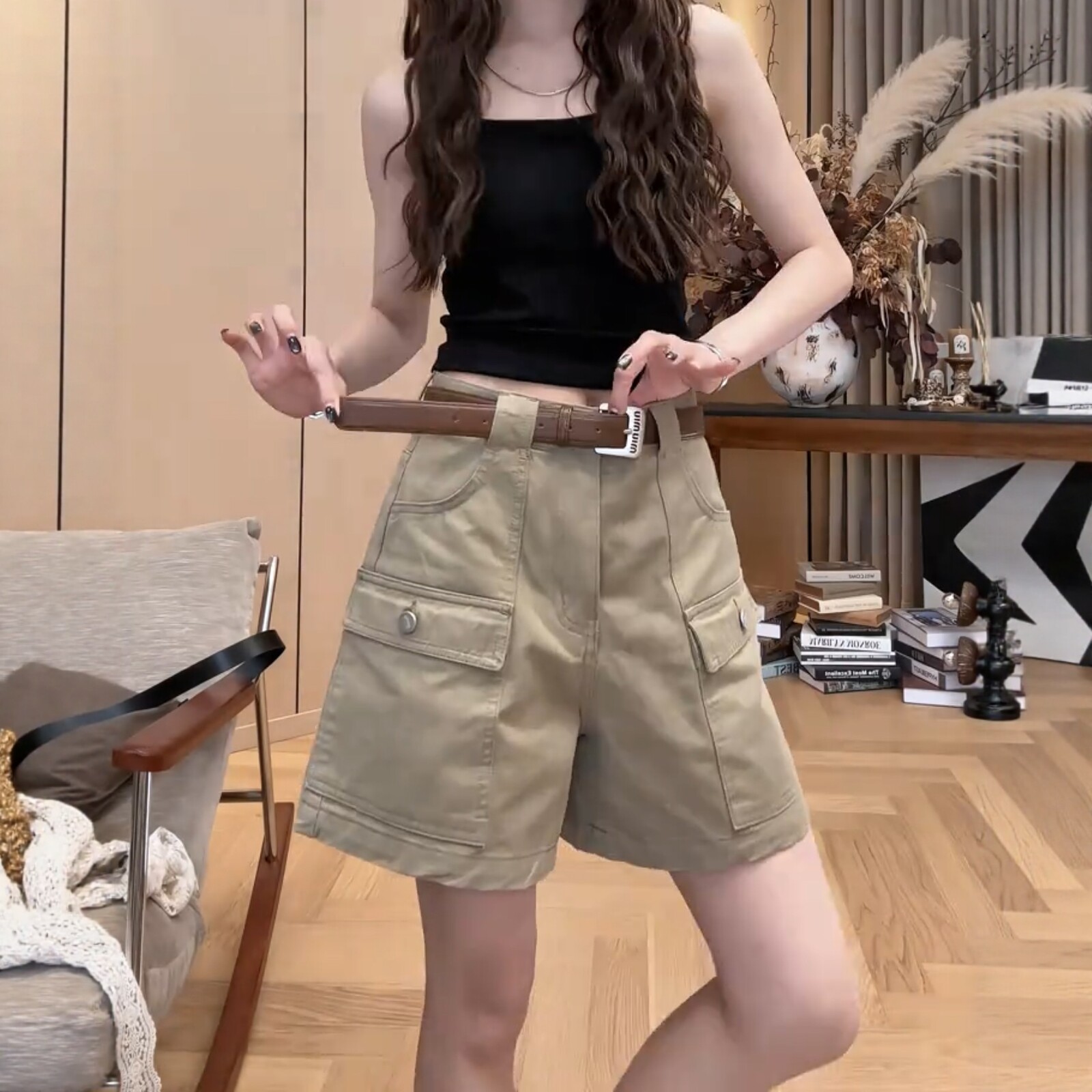 高腰顯瘦大碼卡其色工裝短褲女2026夏季新款大口袋百搭闊腿牛仔褲