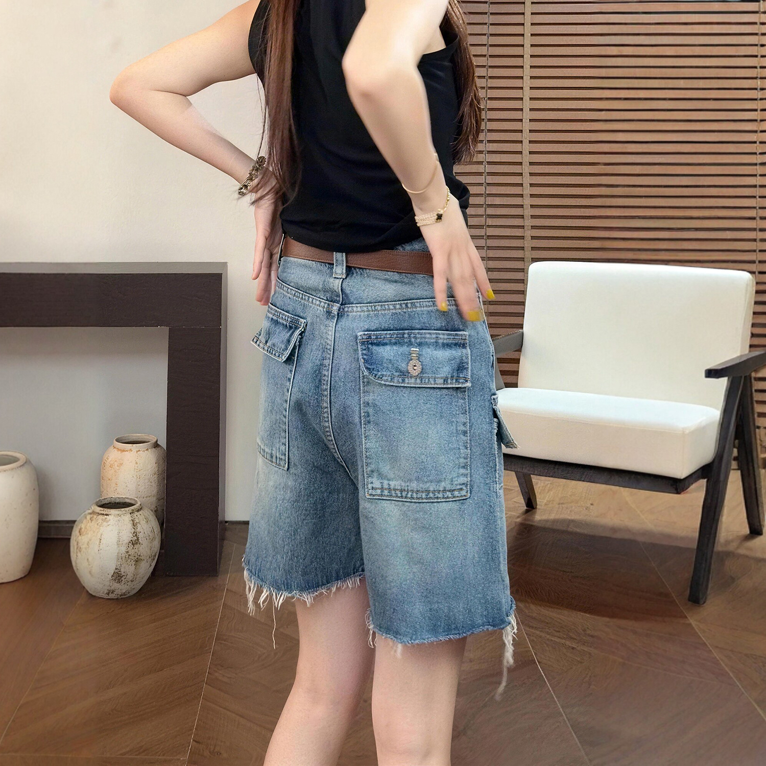 2026夏季薄款大碼女裝洋氣毛邊工裝闊腿牛仔短褲新款顯瘦百搭熱褲