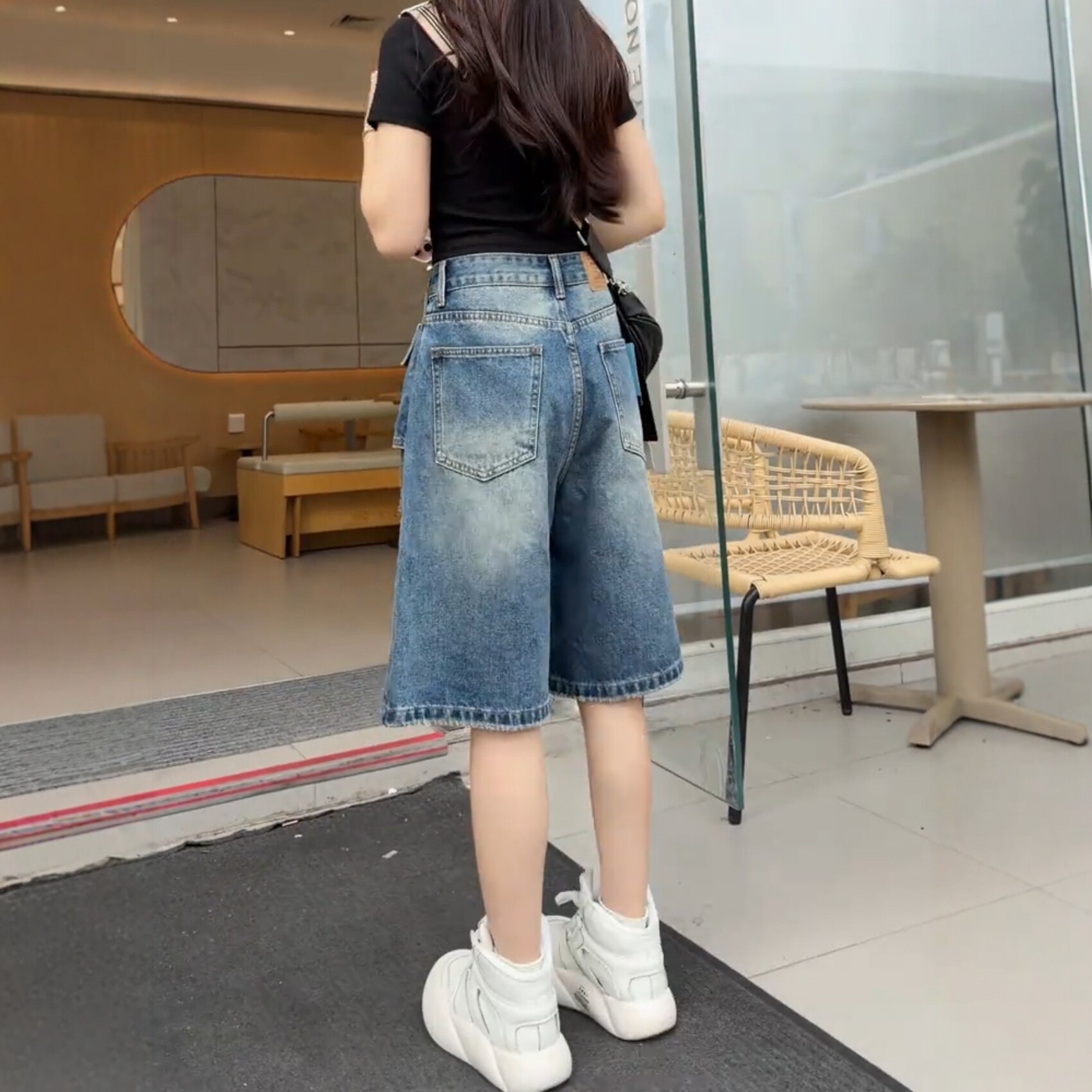 2026新款夏季薄款高腰破洞直筒身材顯瘦寬松五分牛仔褲女大碼胖mm