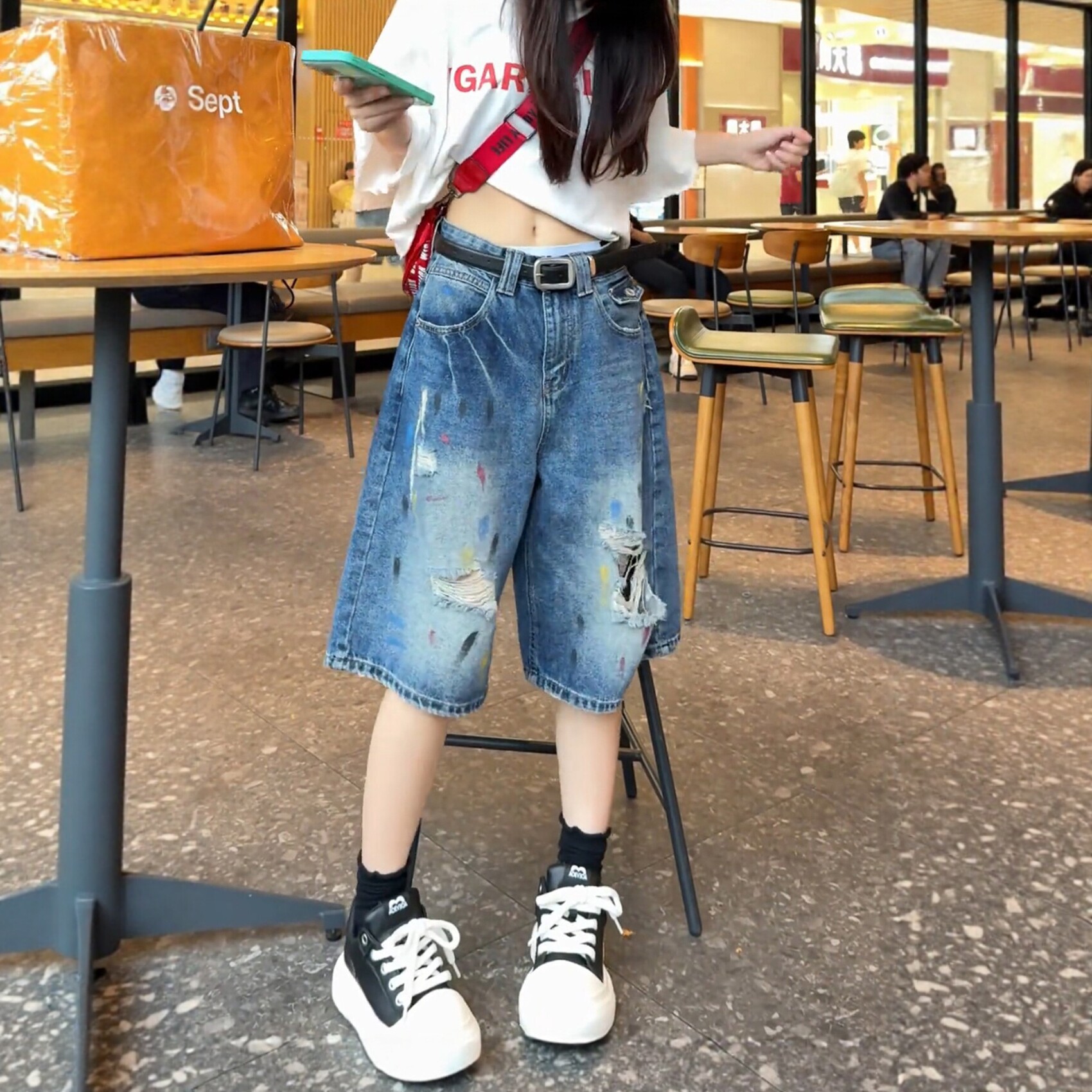 破洞牛仔短褲女夏季薄款2026新款大碼胖mm顯瘦梨型身材美式五分褲