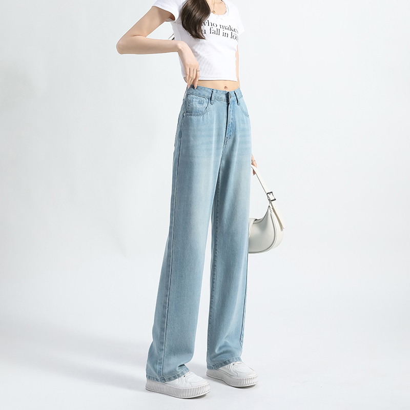 實拍梨形穿搭闊腿軟牛仔褲女夏季2026新款高腰寬松垂感顯瘦直筒褲