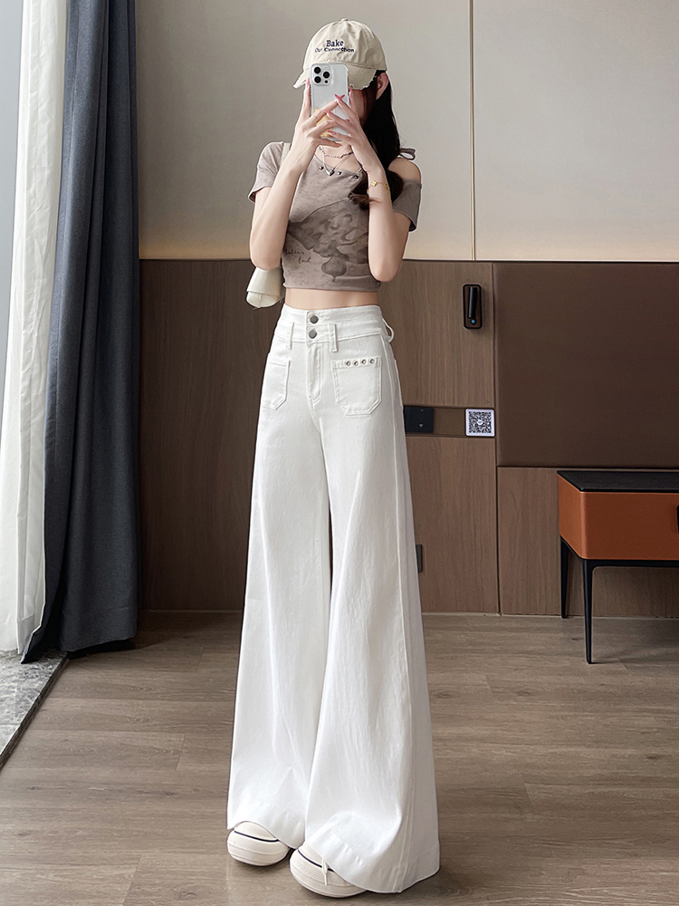 實拍萊賽爾天絲喇叭牛仔褲女夏季新款高腰垂感冰絲闊腿拖地褲子