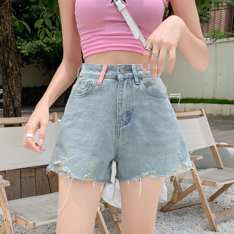 實拍米白色高腰牛仔短褲女夏季2026新款寬松顯瘦a字辣妹薄款熱褲