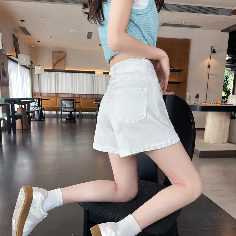 實拍白色牛仔短褲女夏天薄款2026小個子高腰顯瘦a字寬松闊腿熱褲