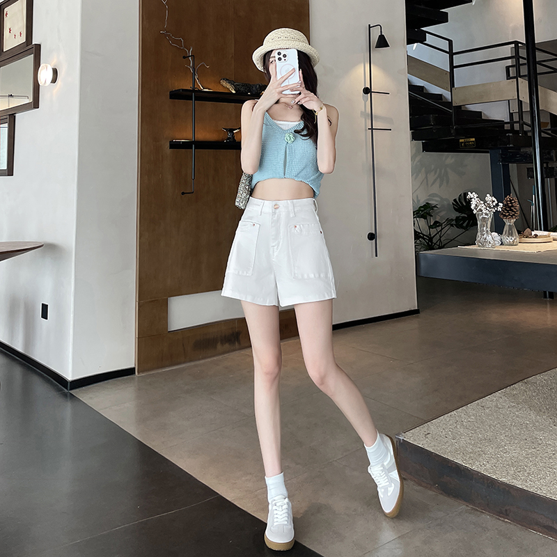 實拍白色牛仔短褲女夏天薄款2026小個子高腰顯瘦a字寬松闊腿熱褲