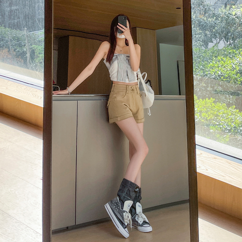 實拍美式牛仔褲短褲女夏季2026新款外穿百搭高腰顯瘦a字闊腿熱褲