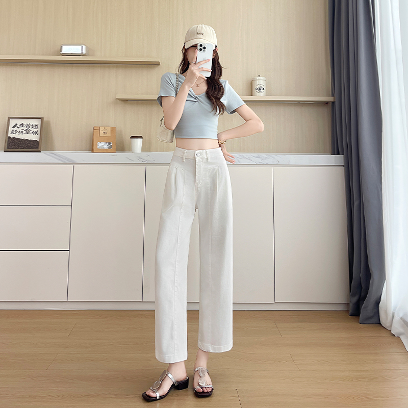 實拍小個子純棉窄版闊腿褲女2026新款夏季薄款韓版寬松休閑直筒褲