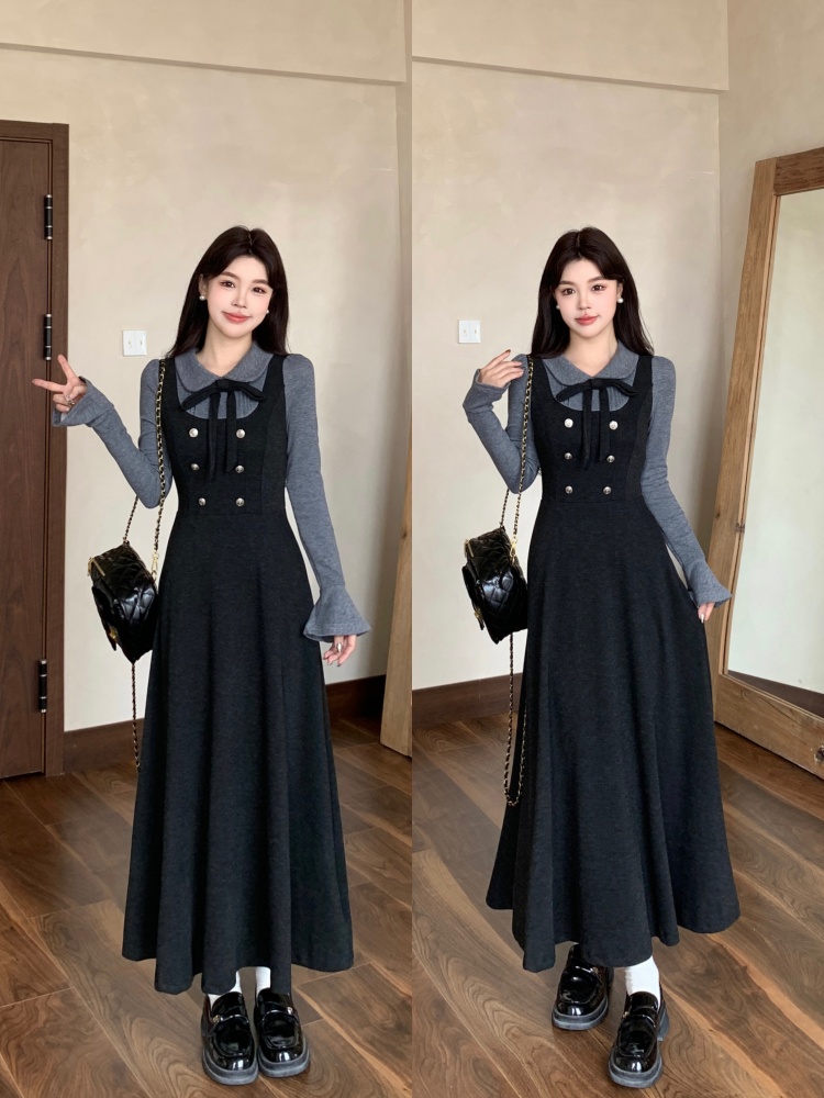 MY14650# 大码女装新款法式甜美修身高档假两件连衣裙女裝貨源服裝批發