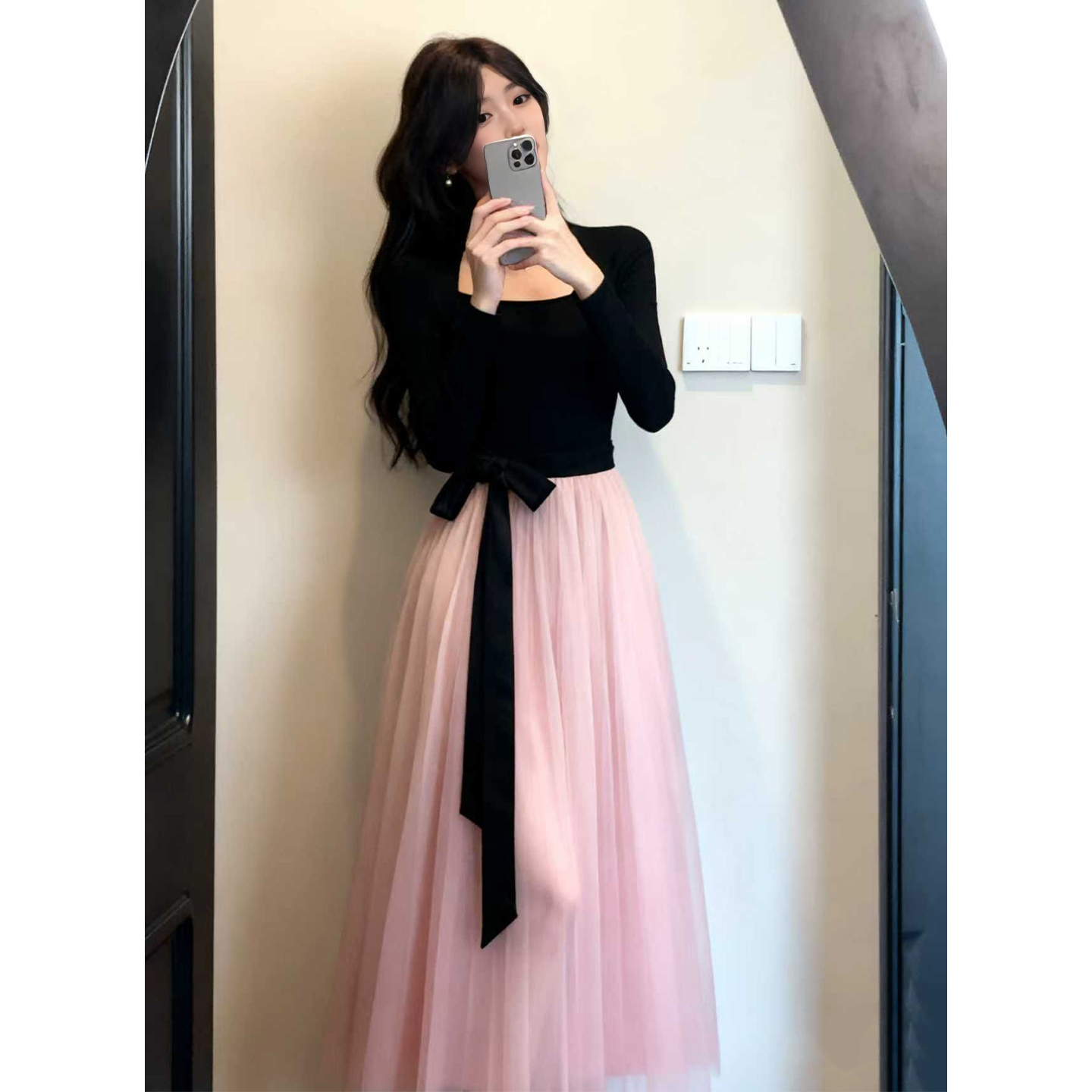 MY15800# 人棉磨毛+超密涤网+内里清冷富家千金修身显瘦气质裙子女裝...