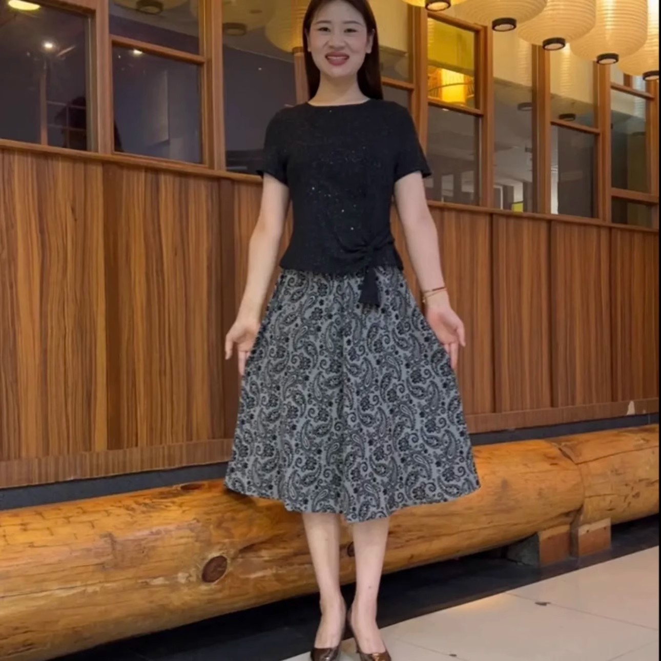 BY9179#时尚洋气短袖印花半身裙套装女2025年夏季新款显瘦减龄两件套...