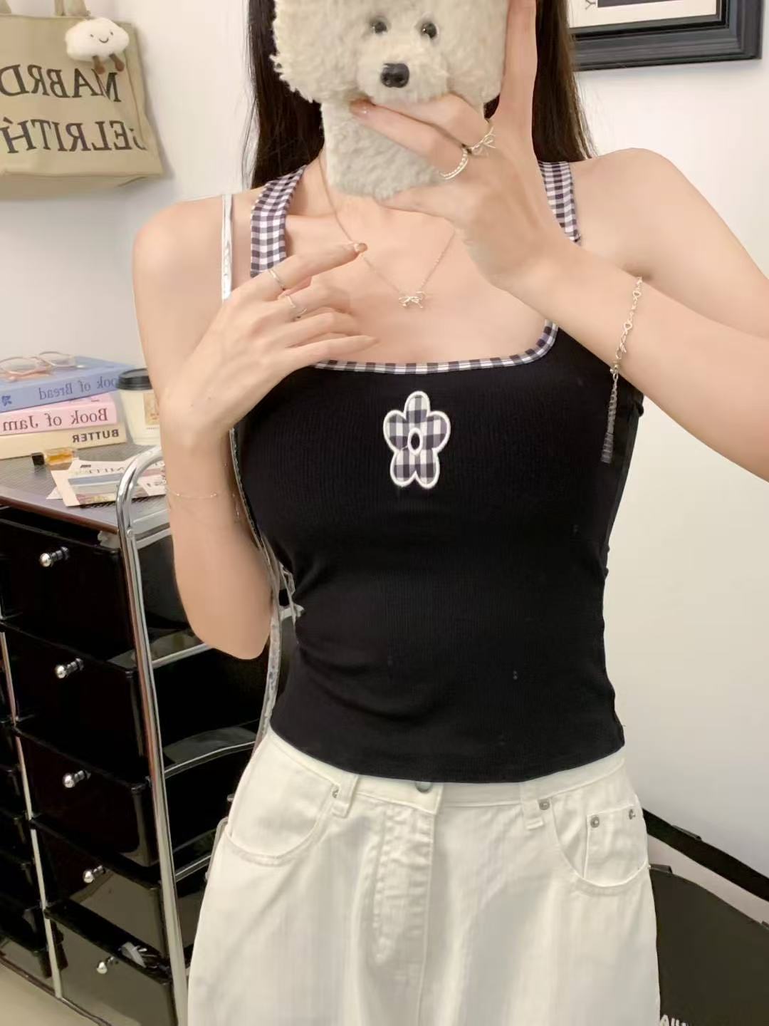 MY11260# 韩系挂脖背心女甜辣性感外穿设计感小众修身显瘦无袖上衣夏女裝貨源服裝批發