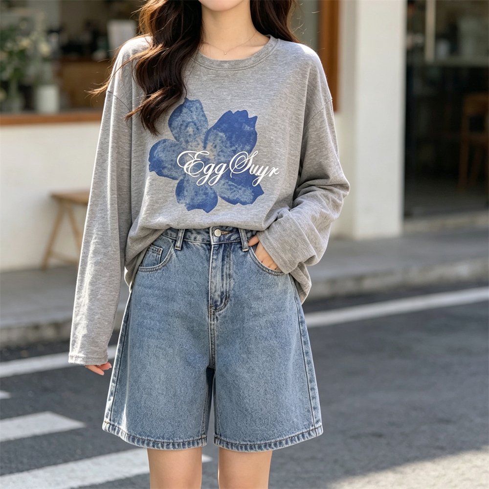 RY6475# 实拍已出货 蓝色花朵防晒衬衫女春夏韩系薄款少女风晕染度假外...