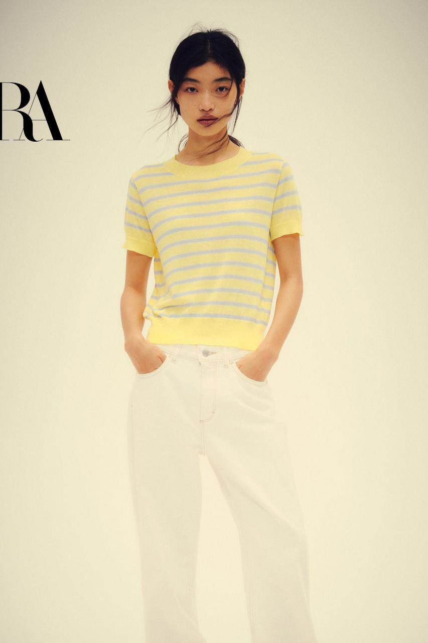 黃色條紋圓領寬松短袖T恤女2026夏季多巴胺甜美溫柔慵懶休閑上衣