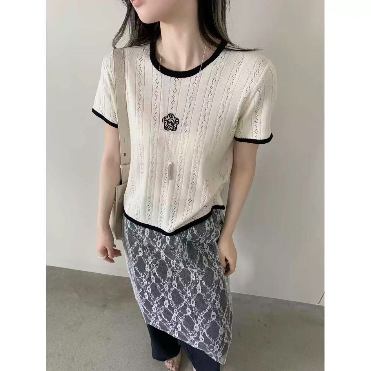2026春季新款韓系寬松圓領顯瘦萊賽爾天絲針織短袖T恤女百搭上衣