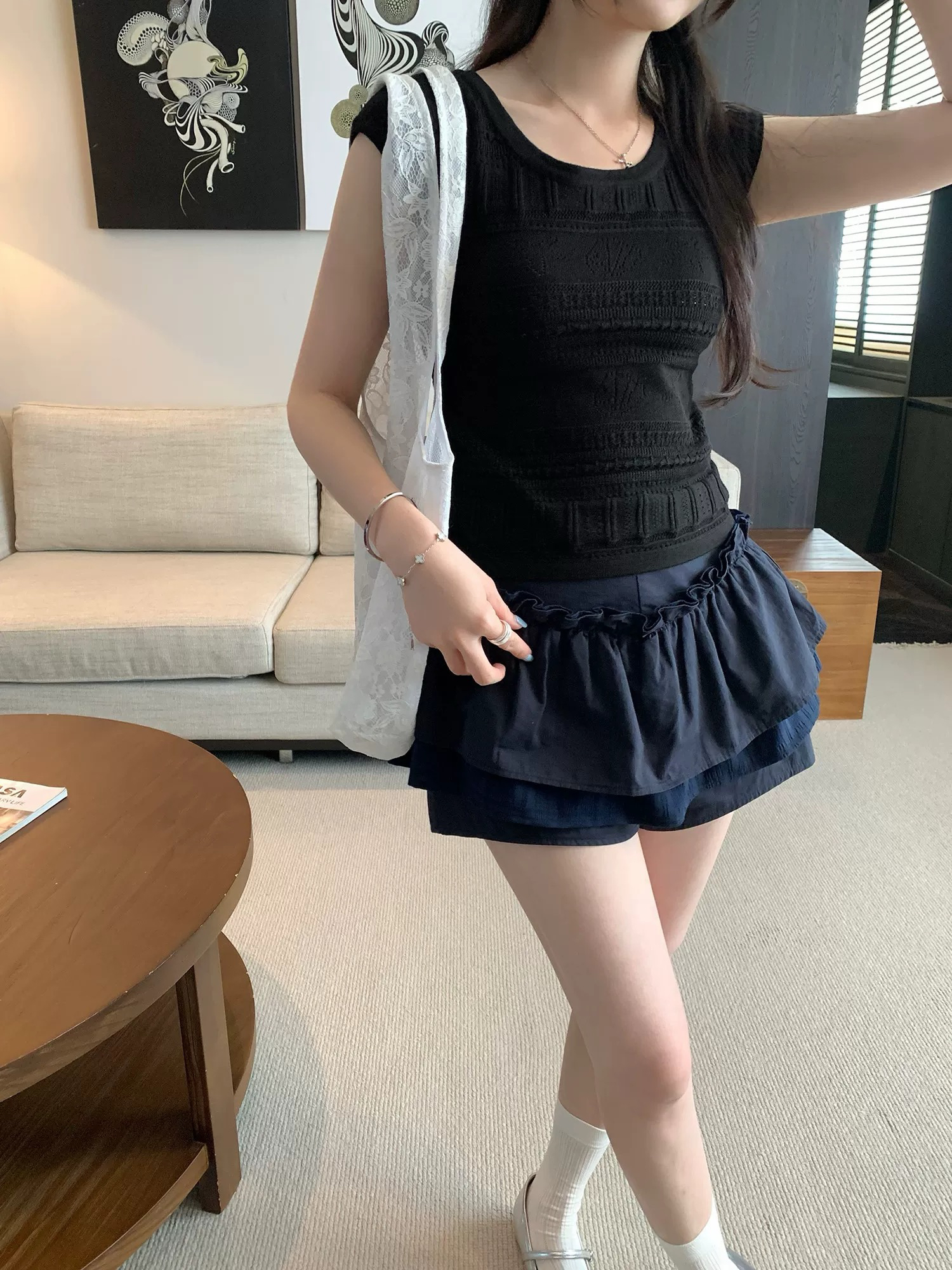 法式鉤花鏤空修身短袖針織衫女夏2026新款薄款掐腰顯瘦短款小上衣