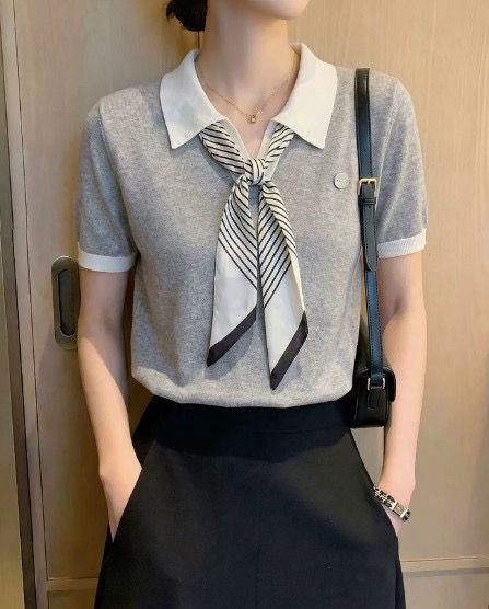 深圳南油女裝撞色翻領短袖針織衫2026夏季時尚超好看小衫上衣