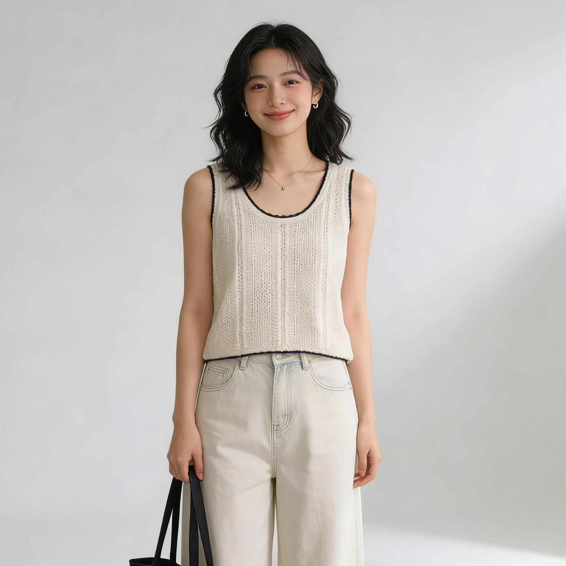 法式休閑甜美麻料背心2026夏季新款韓版薄款坎肩百搭純色無袖T恤