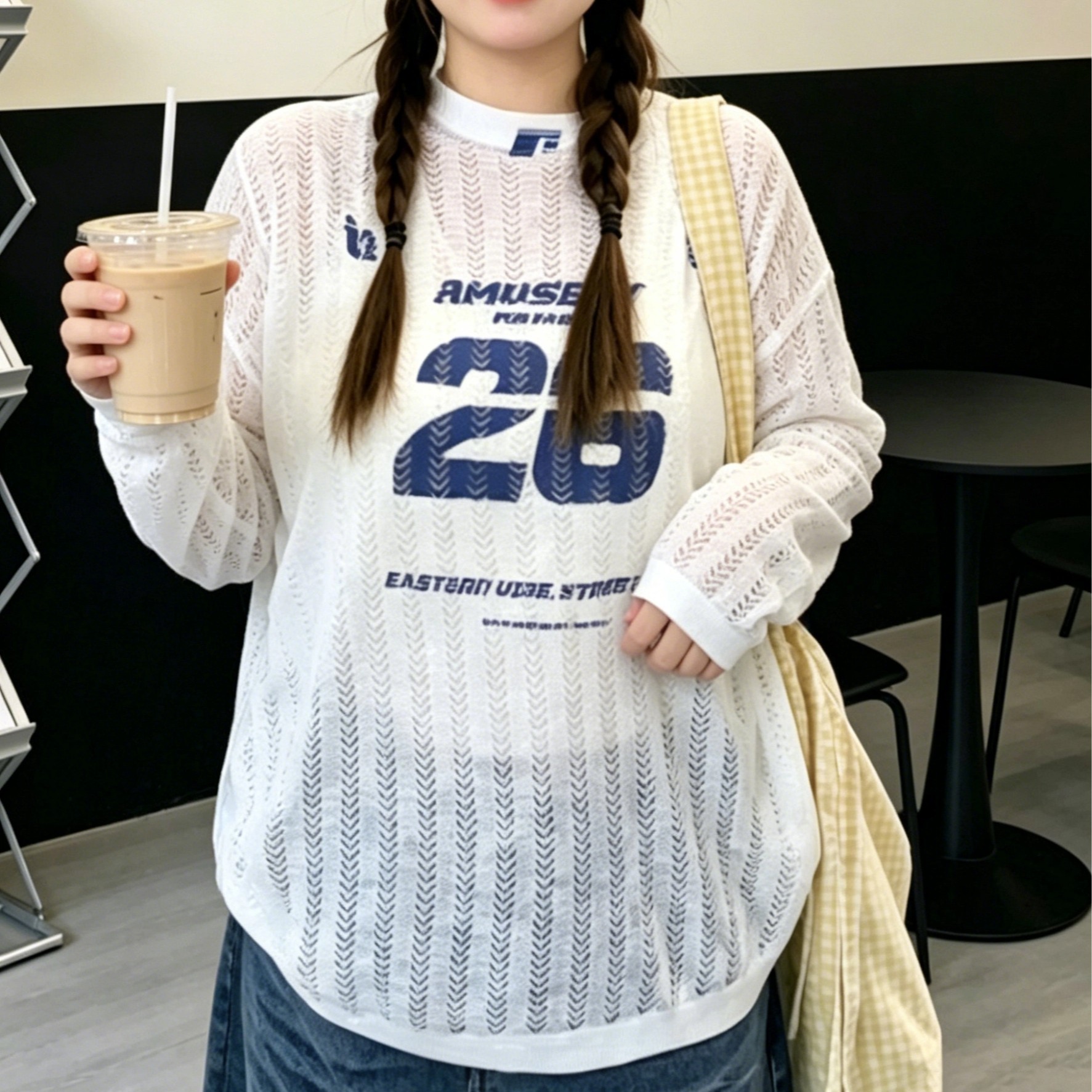 夏季新款輕薄鏤空長袖針織防曬罩衫T恤女美式設計感寬松顯瘦上衣