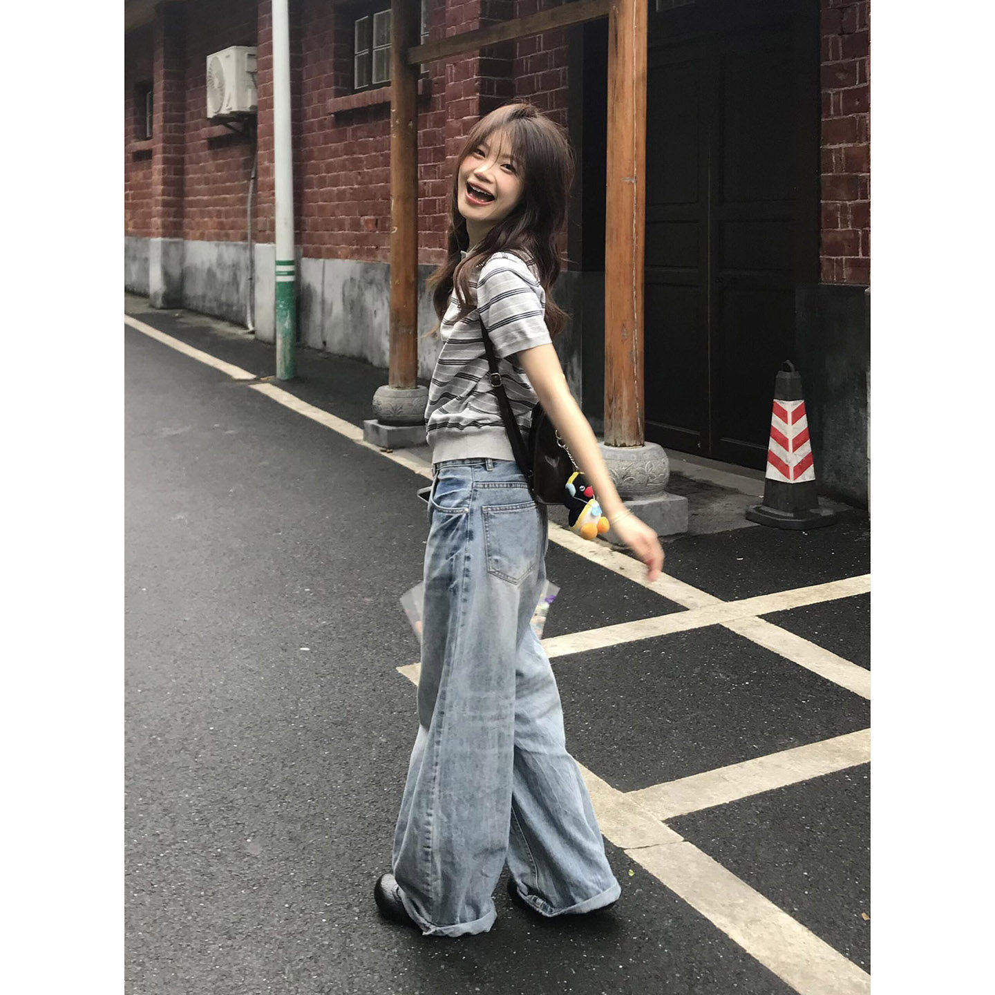 灰白條紋POLO衫韓系2026新款休閑百搭高級感上衣短袖t恤春夏季女