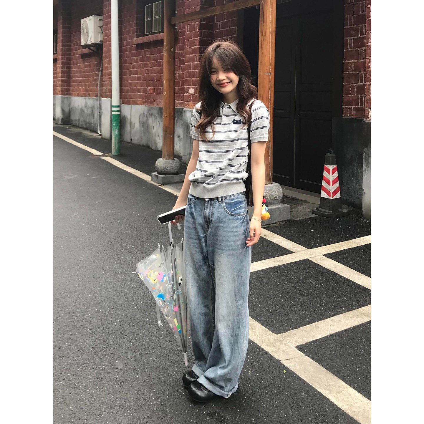 灰白條紋POLO衫韓系2026新款休閑百搭高級感上衣短袖t恤春夏季女