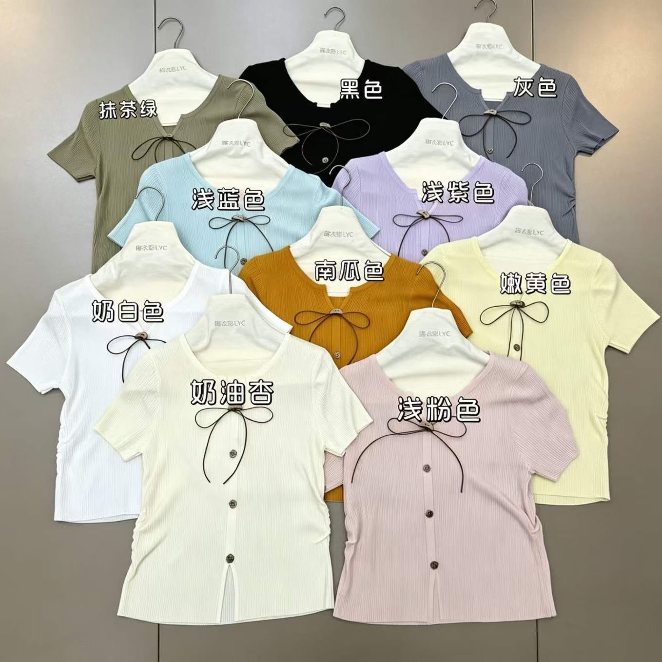 2026夏季新款時尚洋氣蝴蝶結短袖針織衫T恤女設計感收腰顯瘦上衣