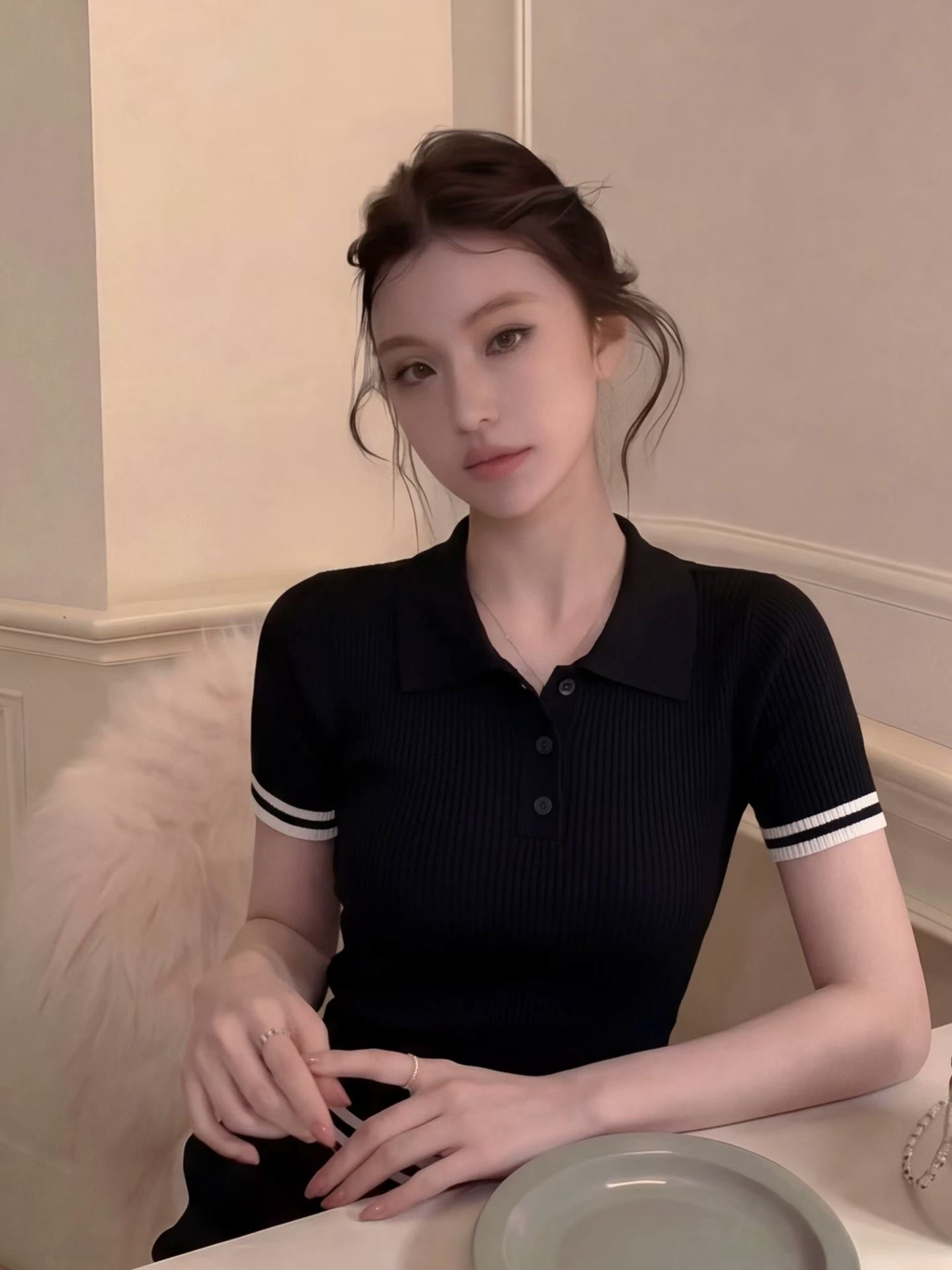 已出貨 2026夏季新款女士時尚氣質POLO領短袖T恤打底衫修身顯瘦減