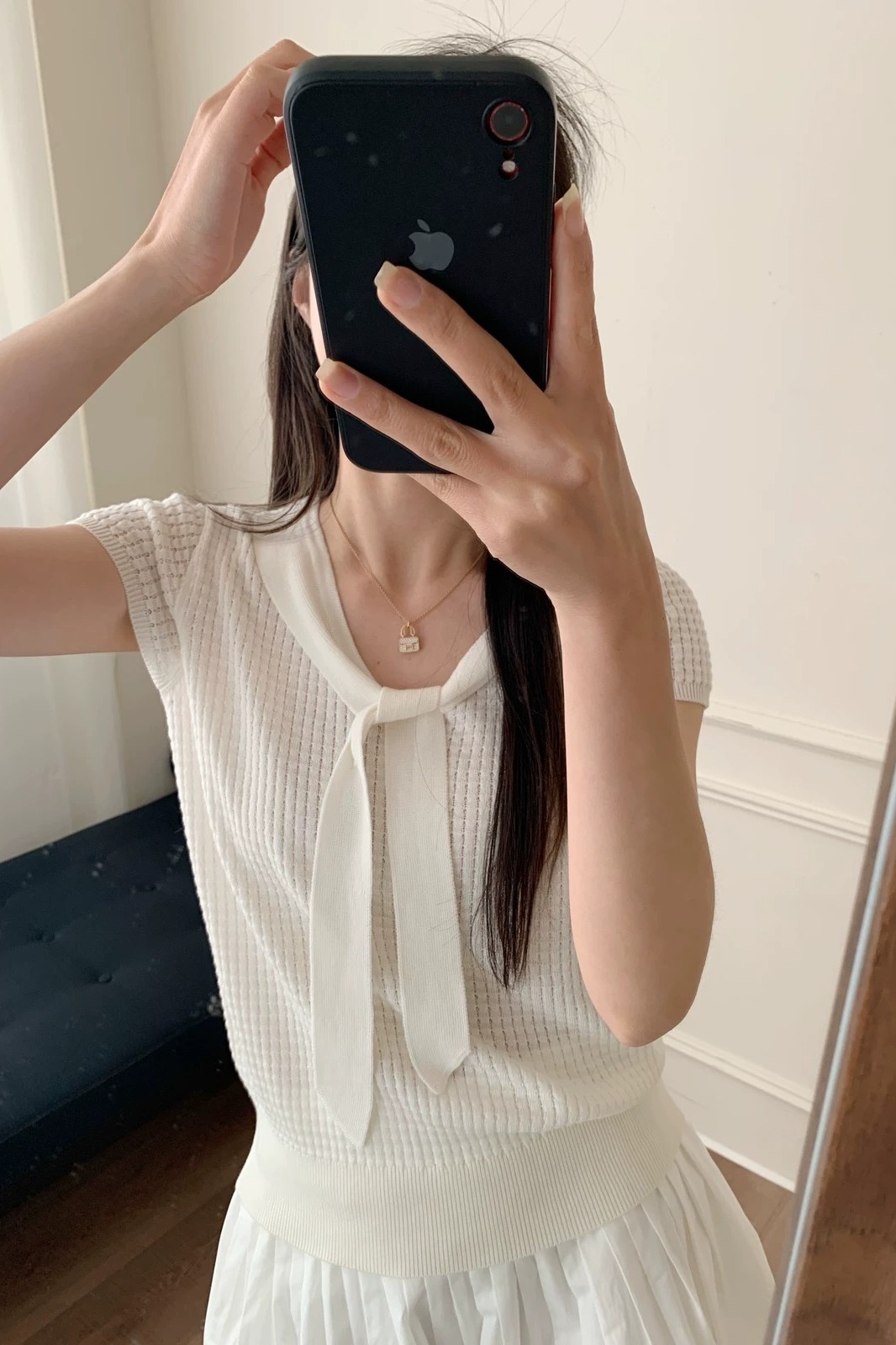 韓系溫柔甜美桑蠶絲棉小飛袖針織衫女夏設計感減齡時尚風百搭短袖