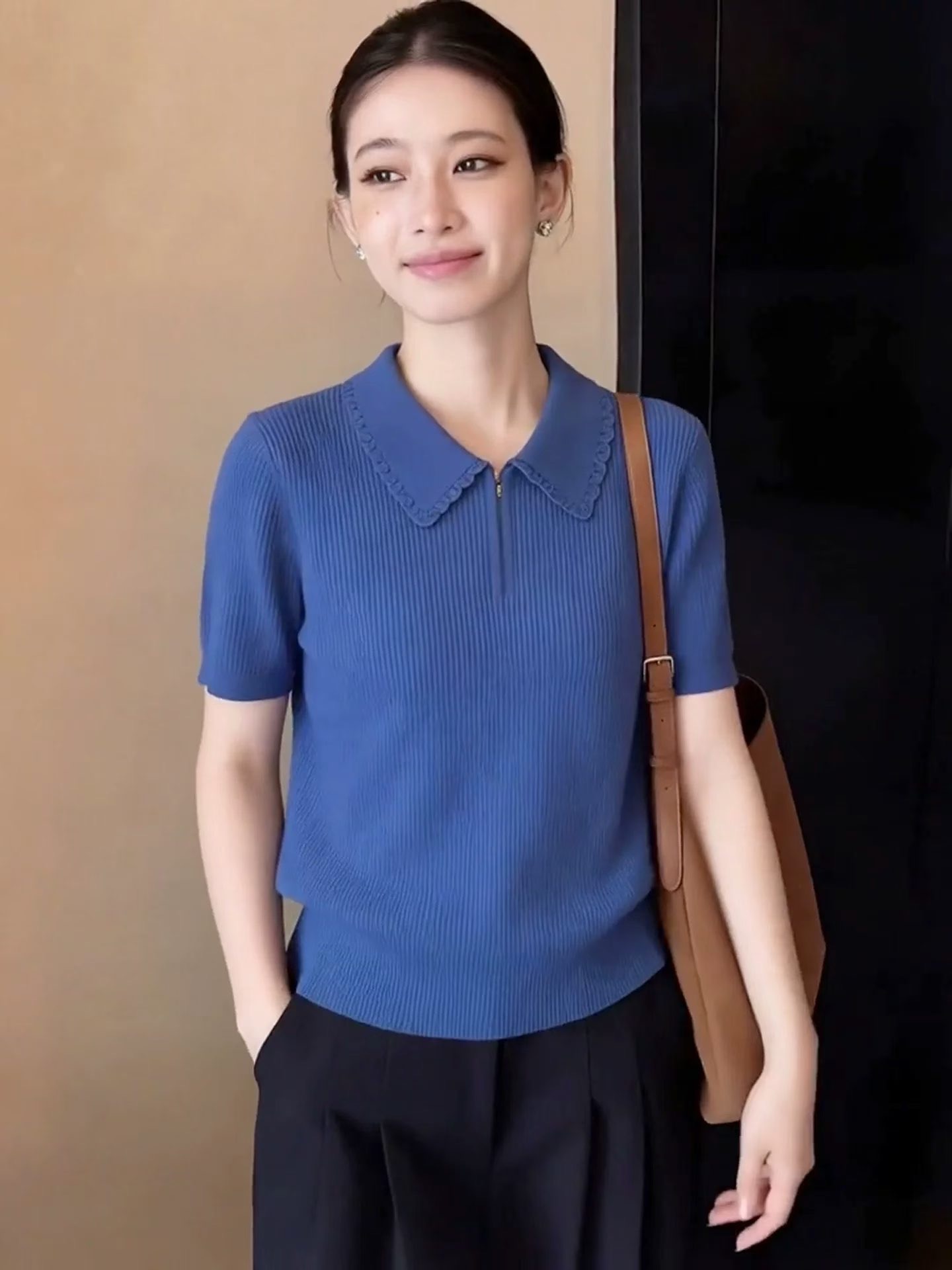 2026夏季新款短袖針織T恤女寬松顯瘦通勤風大碼微胖減齡休閑上衣