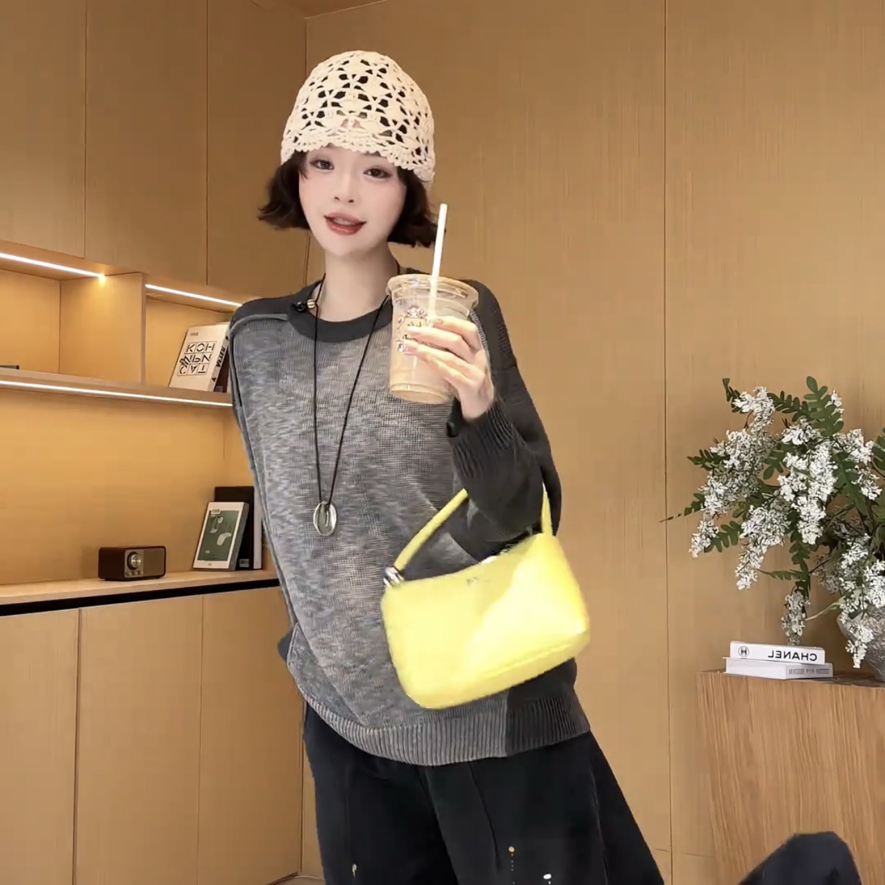 竹節麻撞色針織t恤女春夏防曬罩衫2026年新款韓系顯瘦薄款上衣