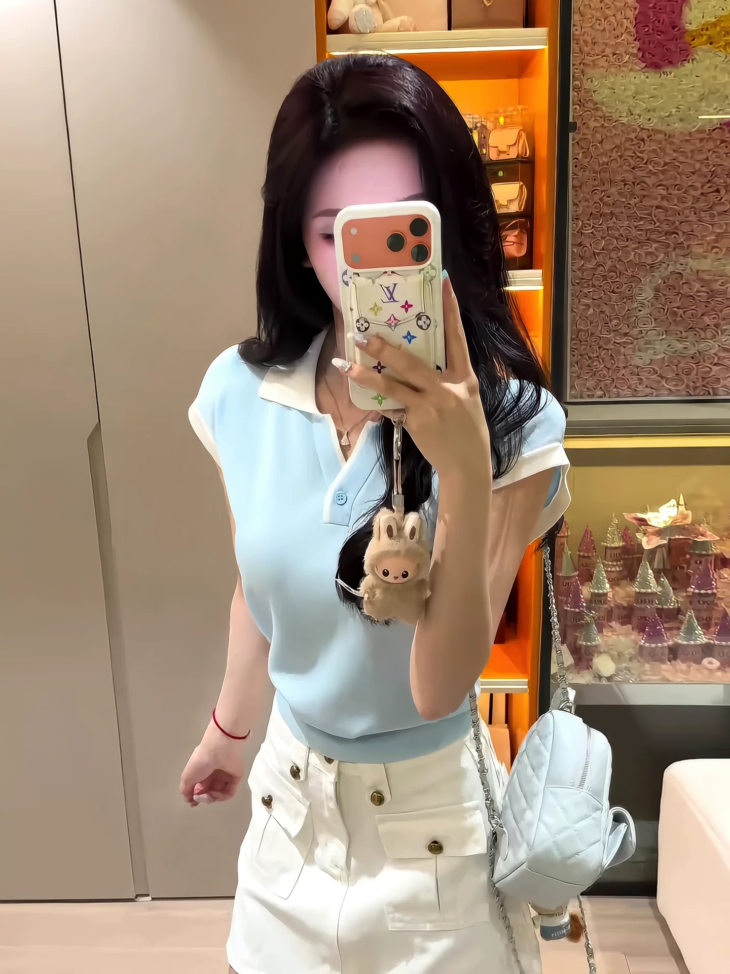 撞色polo領小飛袖冰絲針織衫女夏季修身翻領短款巨好看的夏日上衣