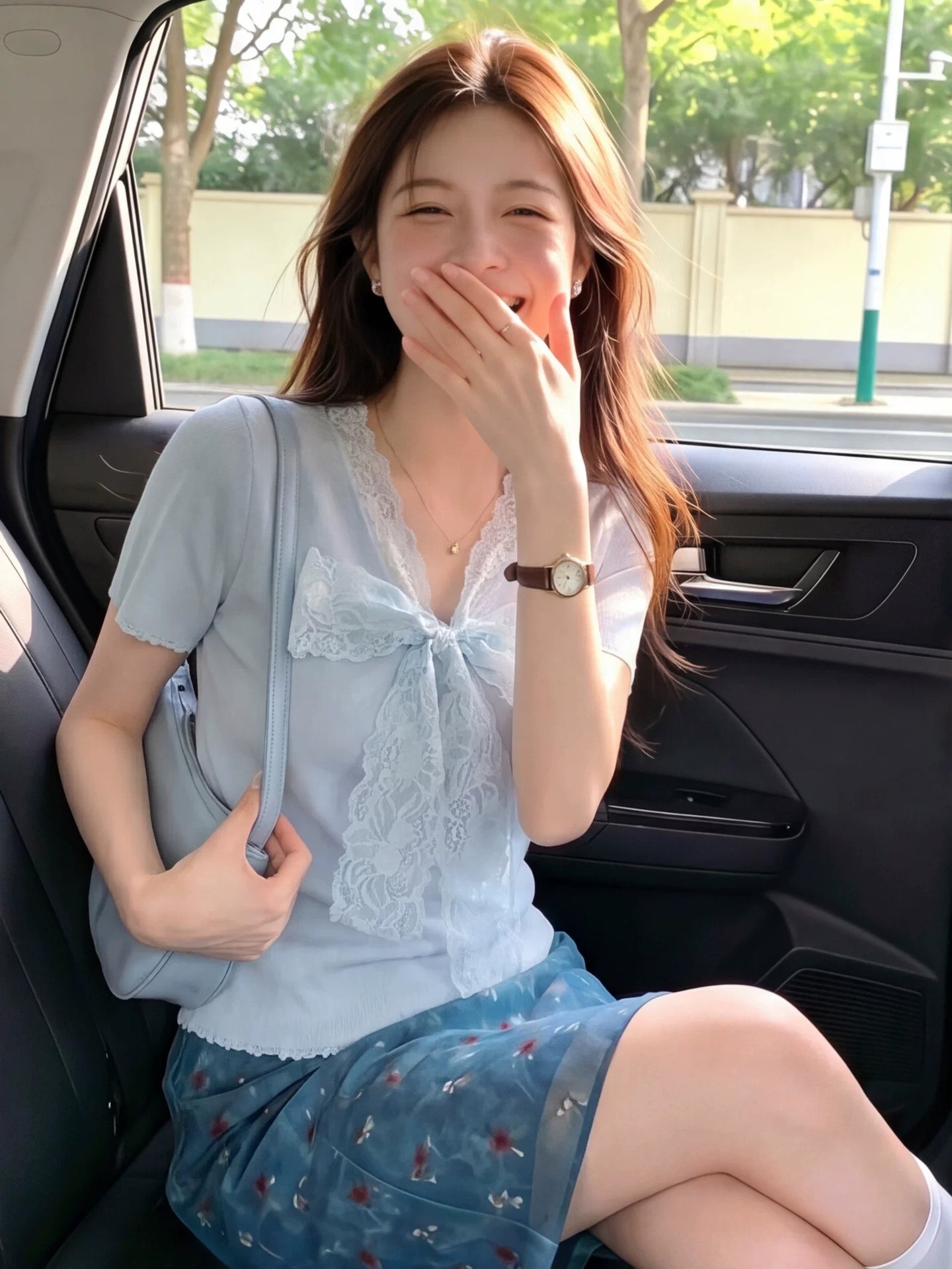 多巴胺蕾絲蝴蝶結V領針織上衣女夏季小個子甜辣收腰顯瘦短袖t恤薄