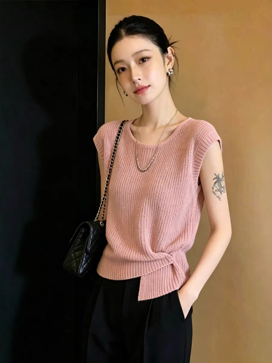 韓版不規則圓領飛飛袖針織衫女夏季大碼胖MM時尚百搭洋氣短袖上衣