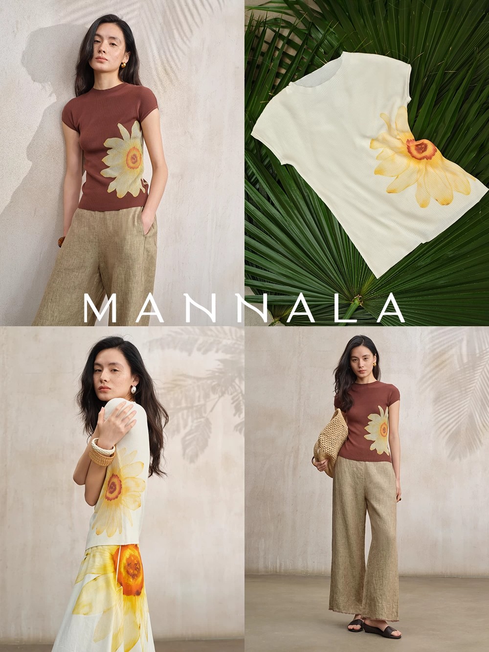 MANNALA丨高定手繪葵天絲萊賽爾圓領修身包袖針織上衣 Q4530