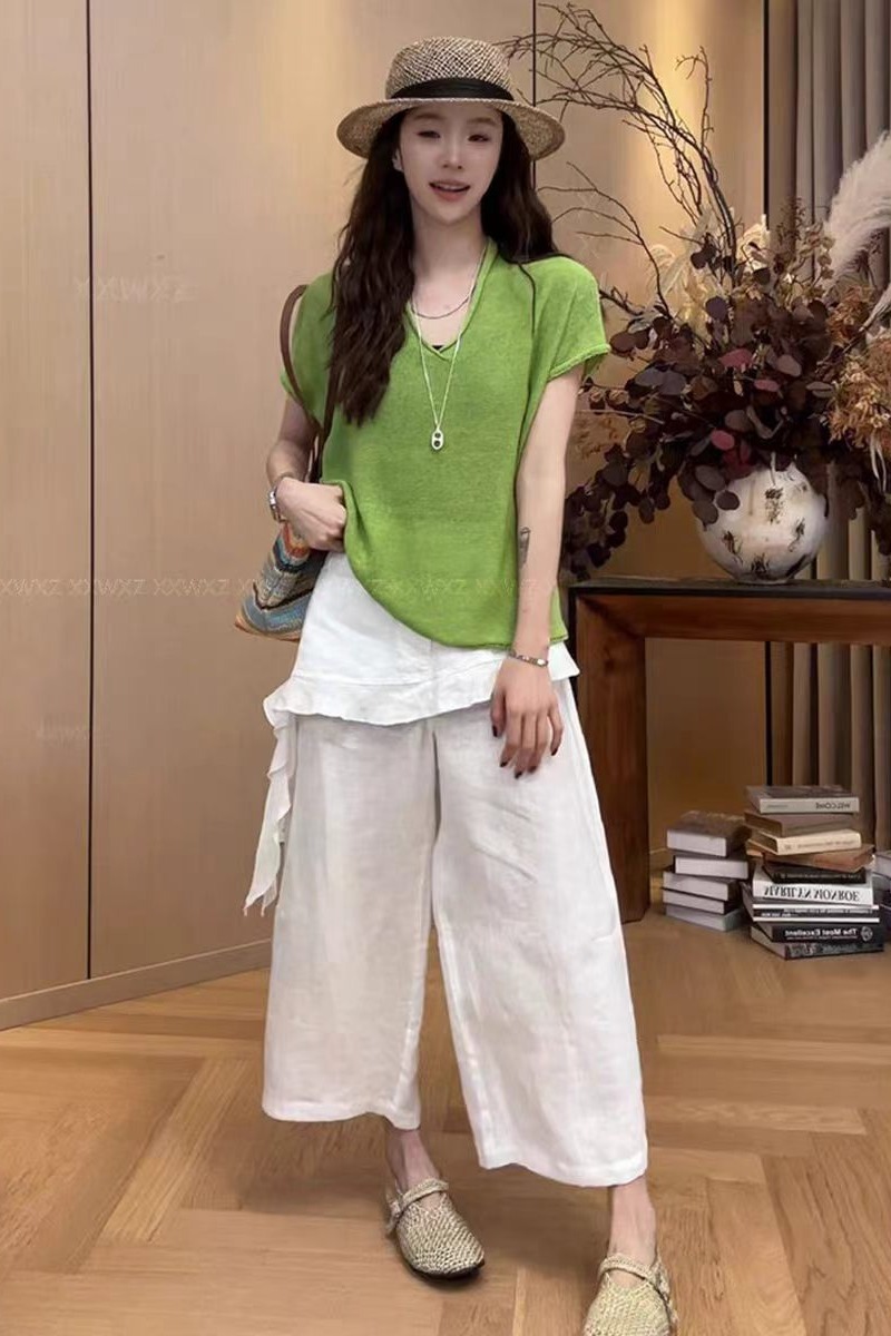 2026夏季新款慵懶風氣質百搭藍色短袖針織t恤女裝辣妹V領簡約上衣