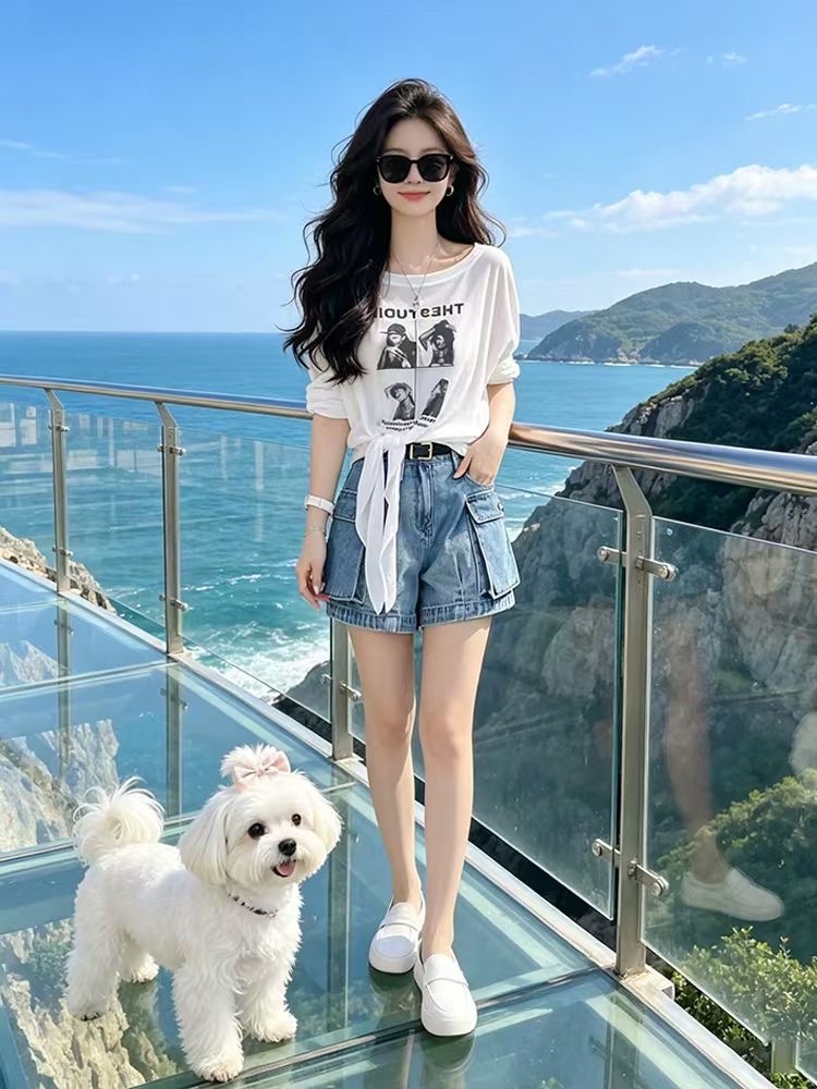 防曬罩衫女薄款夏季2026新款慵懶風海邊穿搭印花寬松白色長袖t恤
