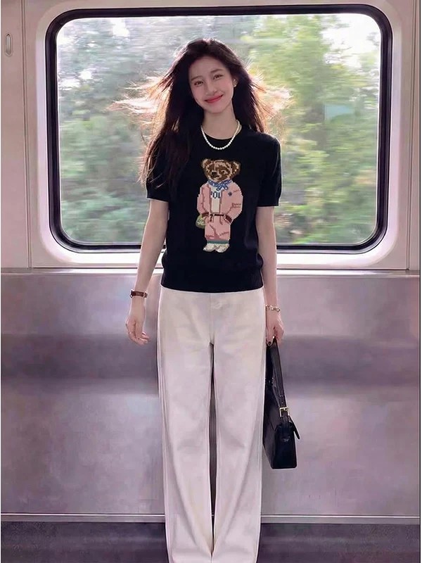 韓國輕奢高端女裝新款夏季2026新款歐貨時尚減齡卡通提花針織短袖