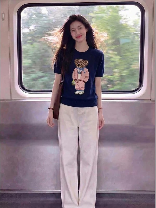 韓國輕奢高端女裝新款夏季2026新款歐貨時尚減齡卡通提花針織短袖
