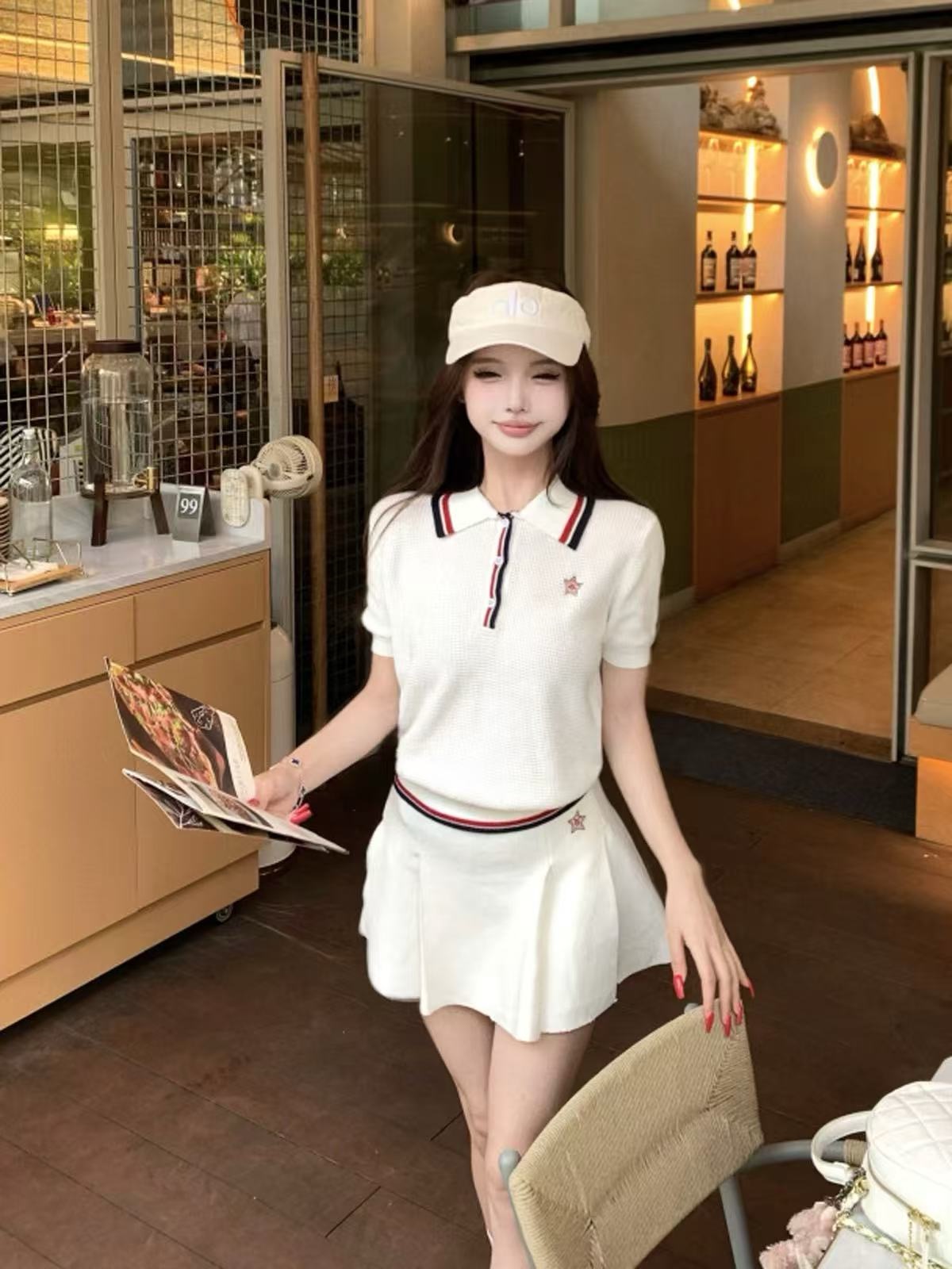 羽毛球高爾夫氧氣少女組網球系列華夫格針織polo領針織衫