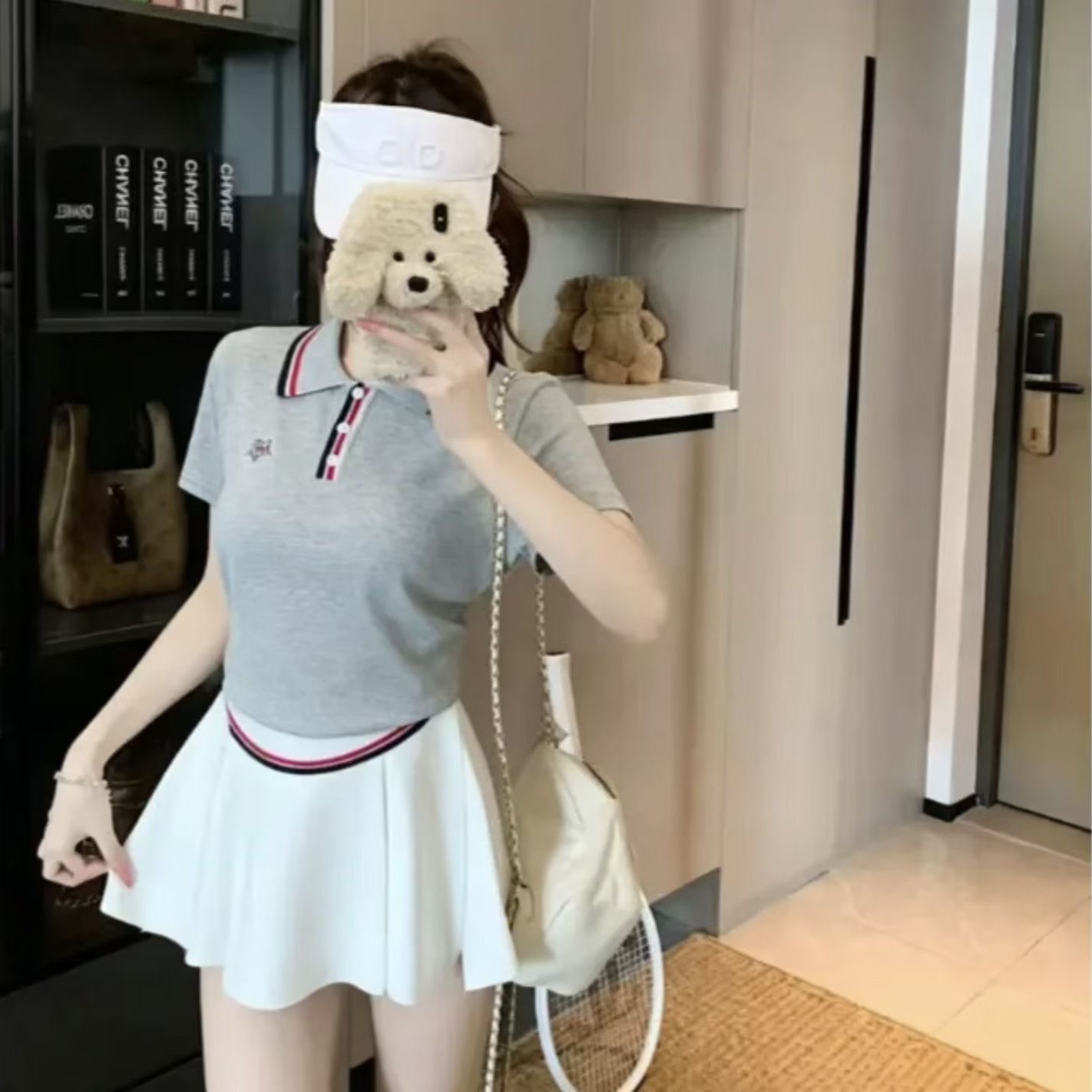 羽毛球高爾夫氧氣少女組網球系列華夫格針織polo領針織衫