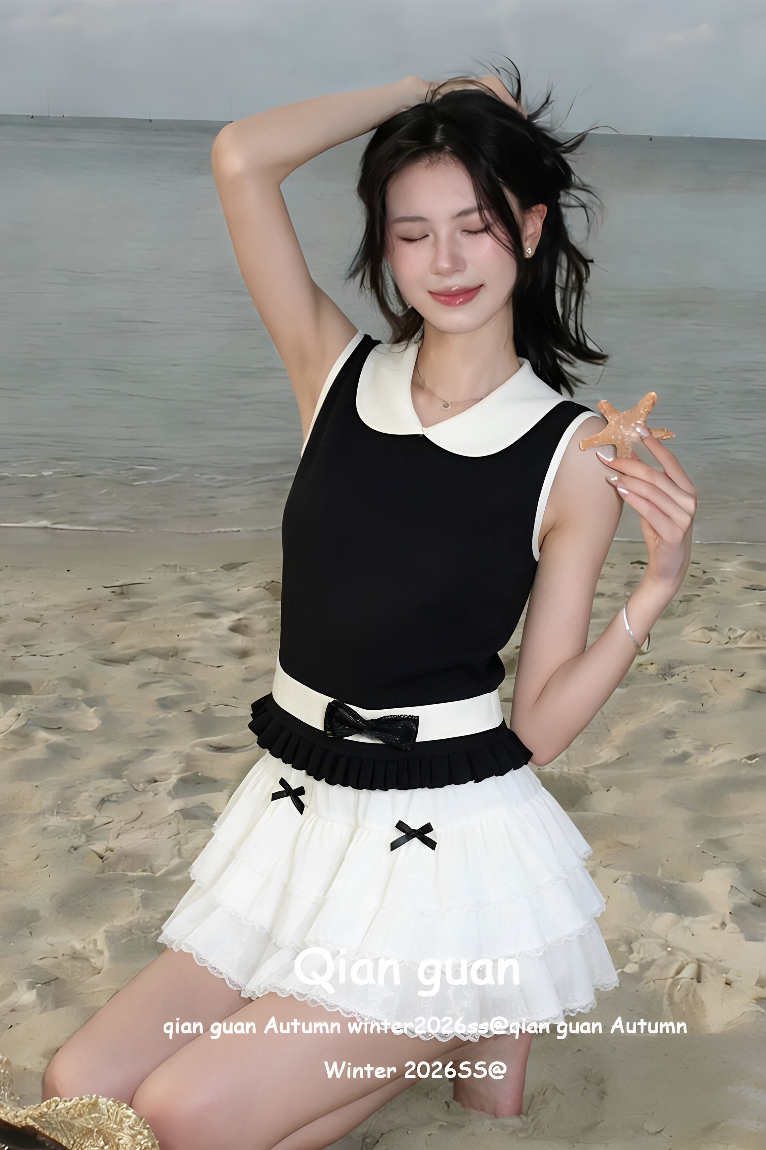 2026年春季美德拉甜美風娃娃領別致無袖針織背心小衫