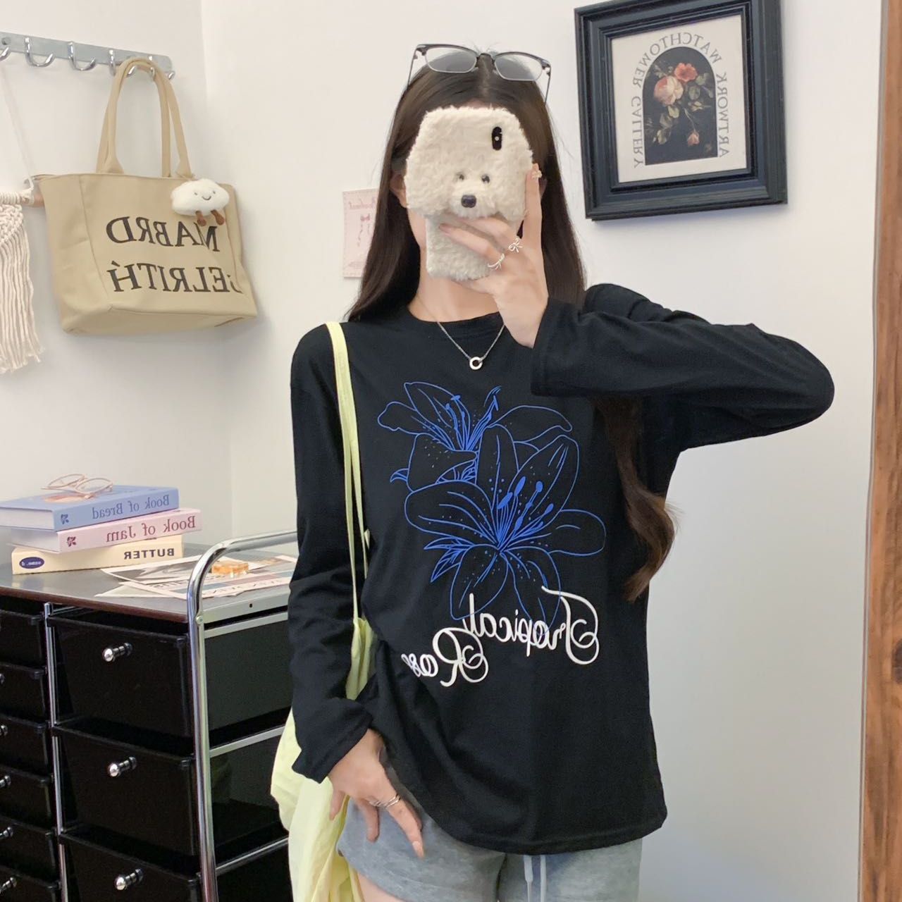 MY15040# 防晒罩衫新款白正肩长袖t恤宽松设计感chic韩系上衣女裝貨源服裝批發