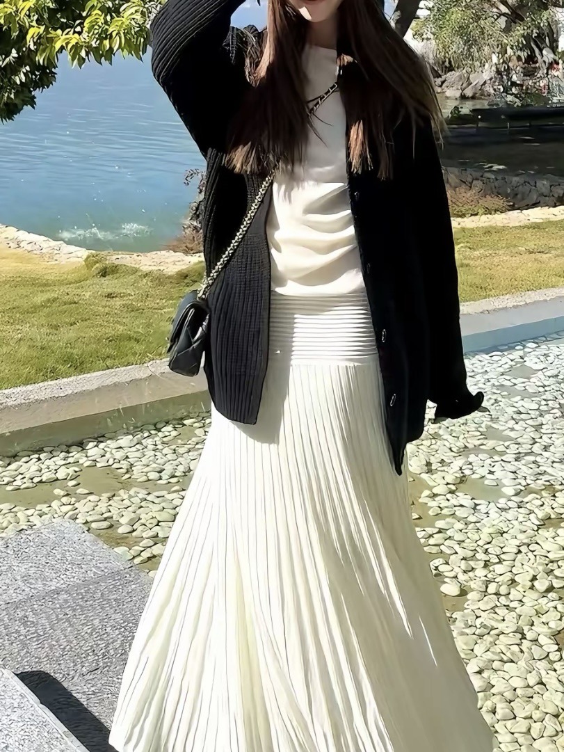 糯糯奶黃色針織裙子魚尾裙秋冬加厚中長款半身裙女
