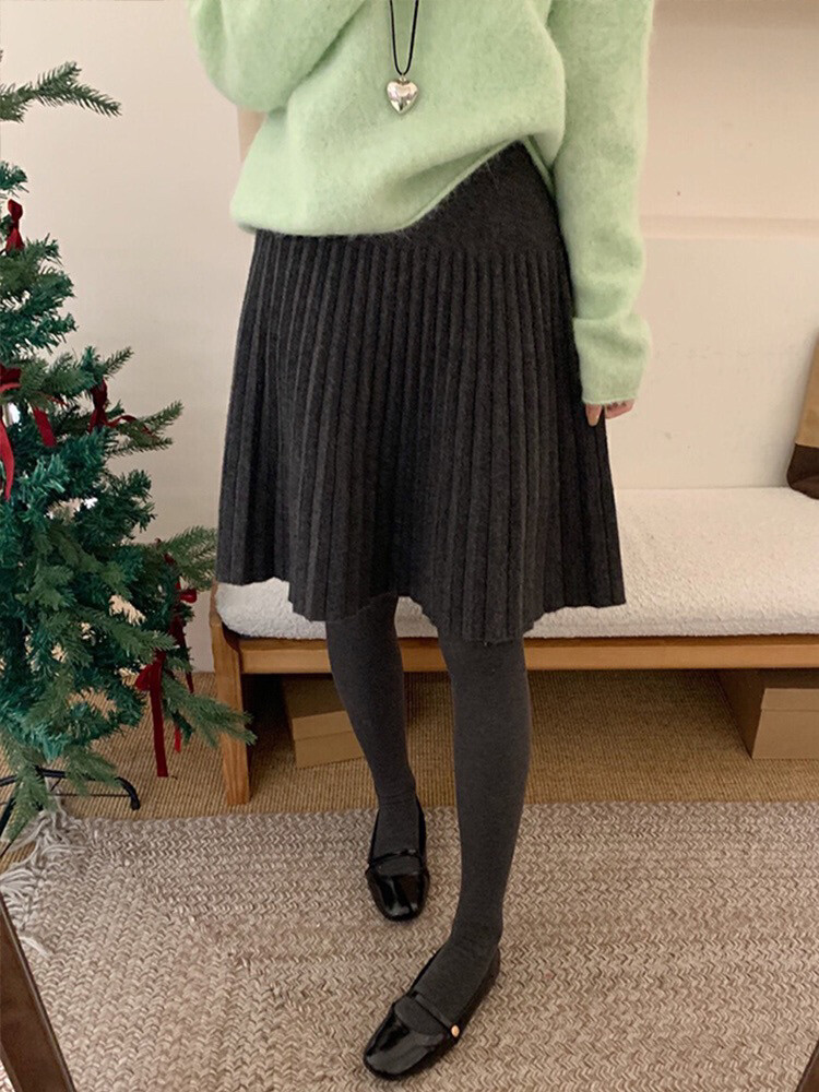 灰色a字百褶裙加厚針織半身裙女2025新款秋冬寬松小個子韓版短裙