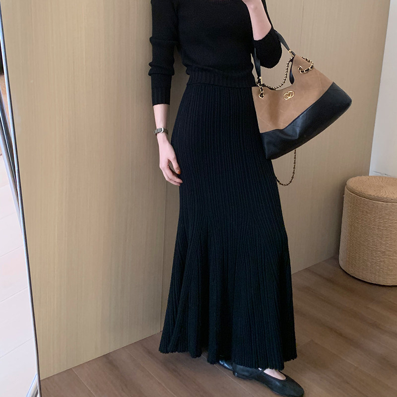 修身淑女風魚尾半身裙冬季新款減齡氣質收腰顯瘦長款裙子