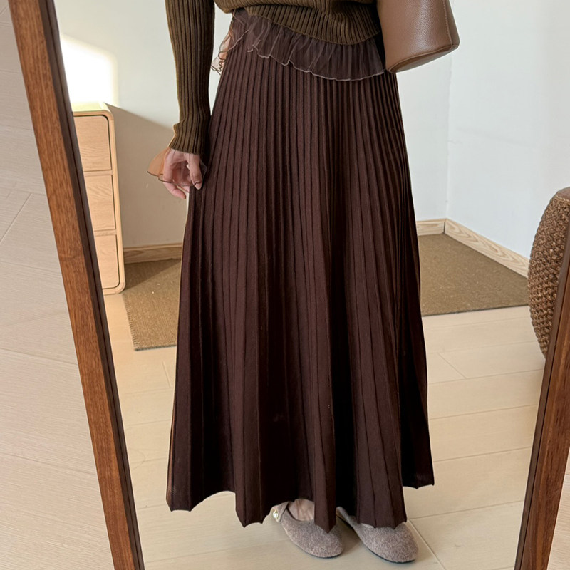 淑女風高腰顯瘦百褶裙2025冬季新款韓版休閑加厚保暖