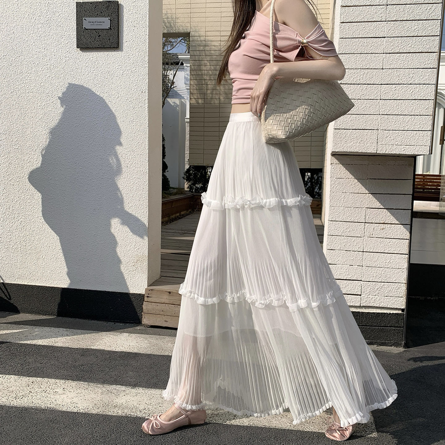 實拍～白色網紗半身裙女2026春季新款木耳花邊蛋糕裙大擺傘裙長裙