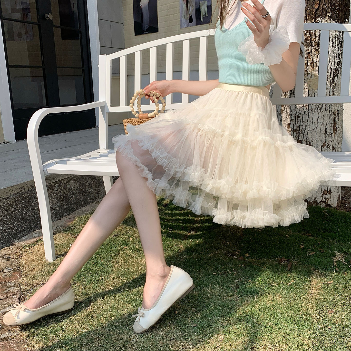 實拍～甜美少女風網紗蓬蓬半身裙2026新款高腰a字公主蛋糕裙