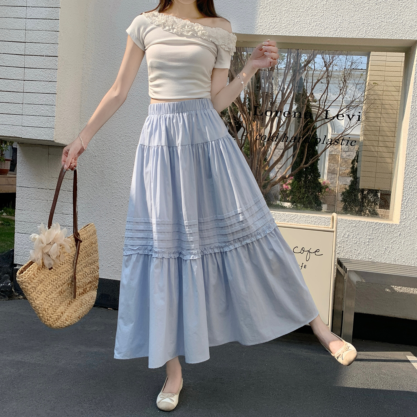 設計感壓褶a字木耳邊半身裙女春夏2026新款休閑好看大擺蛋糕裙子