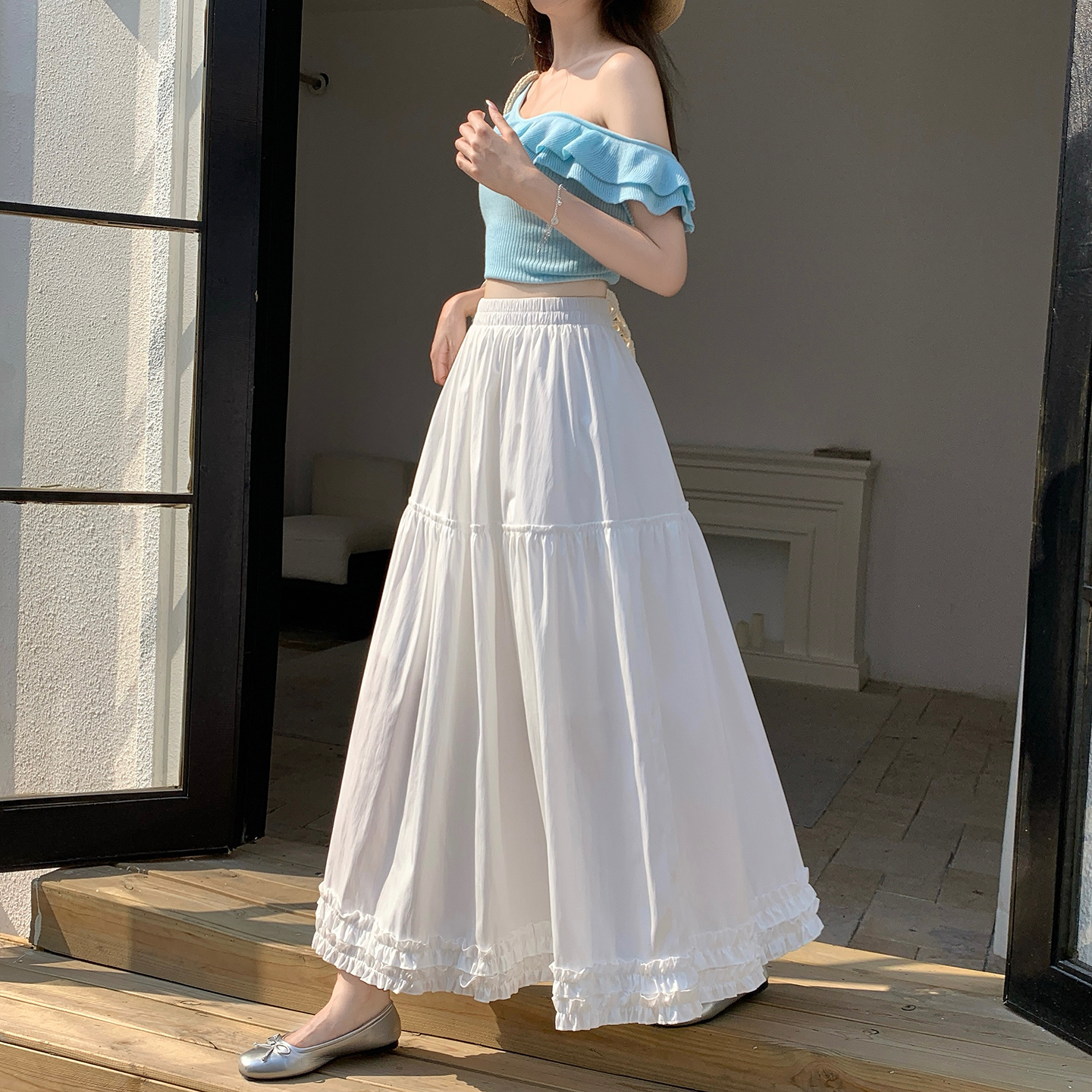 韓版溫柔風木耳邊半身裙女春夏裝2026夏季新款蛋糕A子直筒長裙子