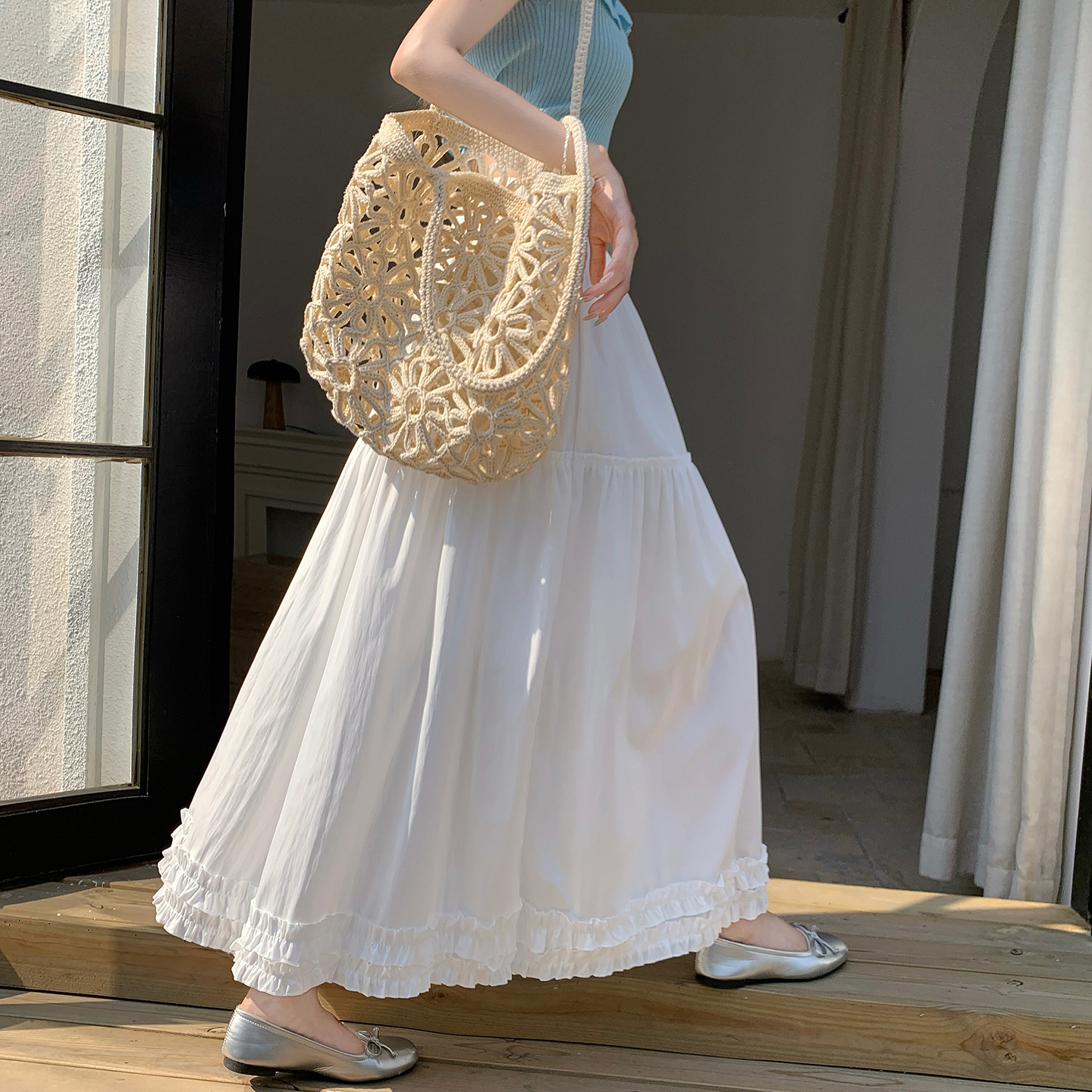 韓版溫柔風木耳邊半身裙女春夏裝2026夏季新款蛋糕A子直筒長裙子